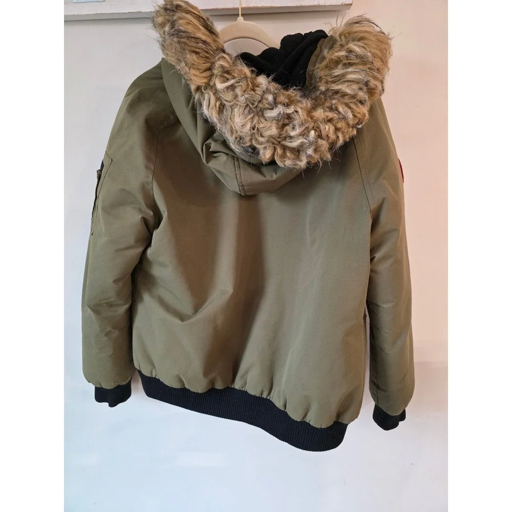 Canada Weathergear Womens Olive Green Faux Fur Hood Bomber Jacket Large - Picture 2 of 9